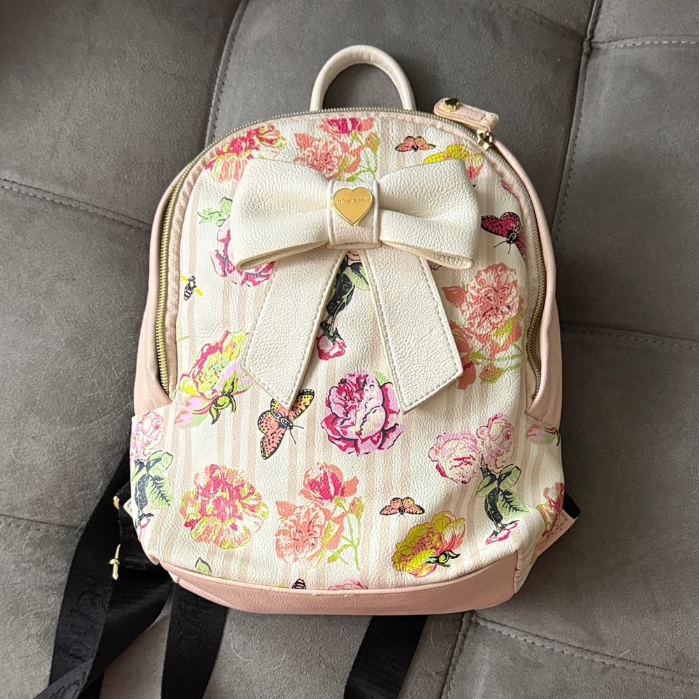Floral Cream Backpack with Bow
